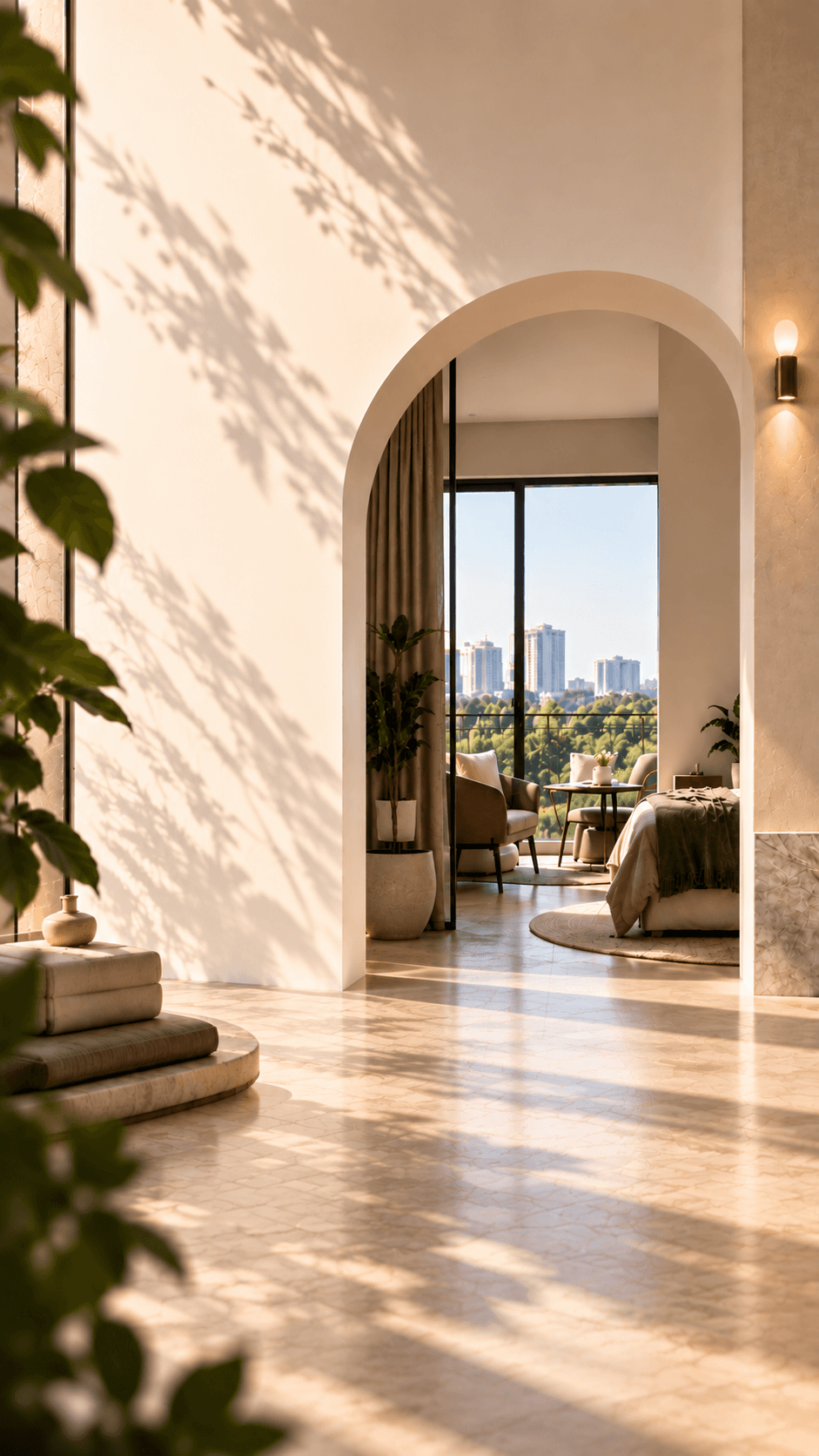 KozyNestStays — luxury architectural interior with arch